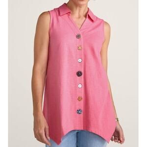 Soft Surroundings Camellia Rose Danielle Button Jersey Knit Sleeveless Tunic